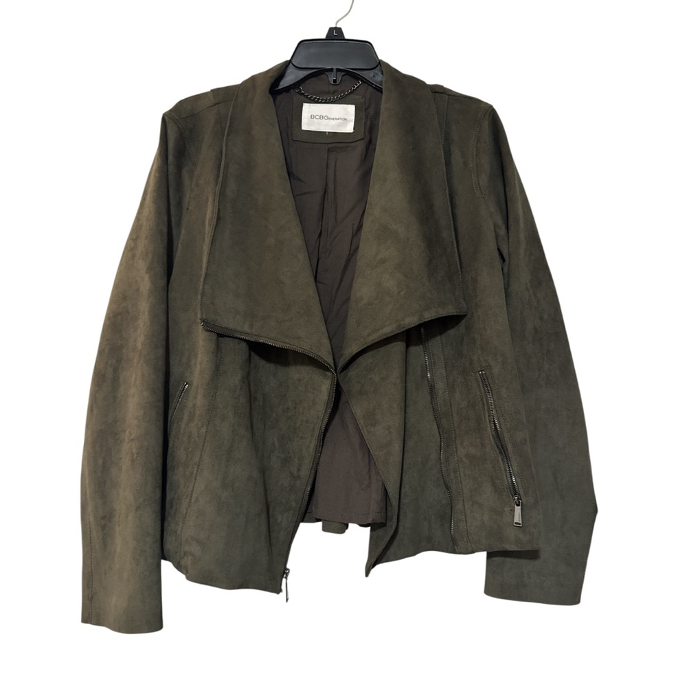BCBGeneration BCBG Suede Genuine Waterfall Collar Green Blazer Jacket - Size M